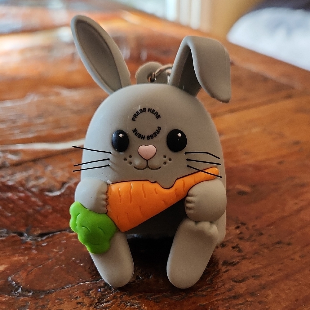 Bath & Body Works Gray Bunny Keychain with Orange Carrot